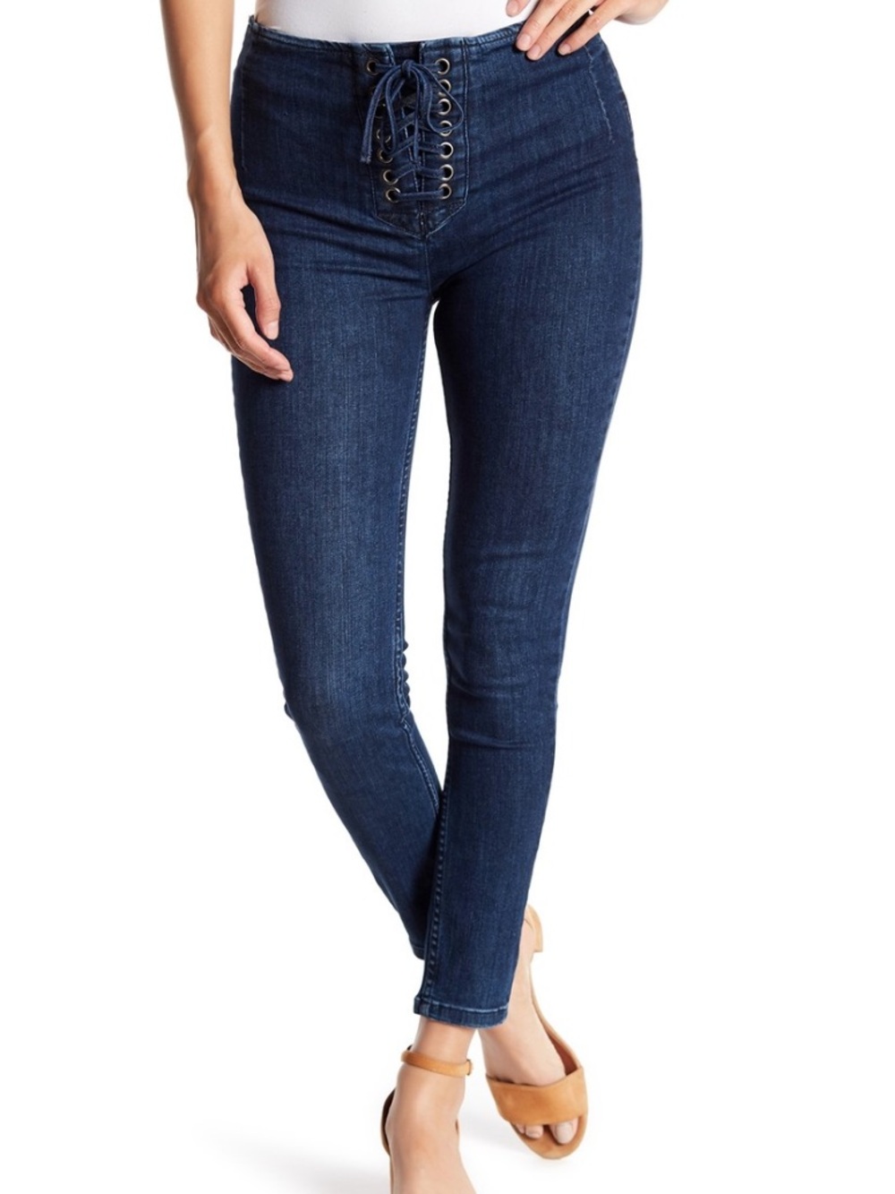 Free People High-Rise Lace-Up Dark Blue Skinny Women’s Jeans W 29